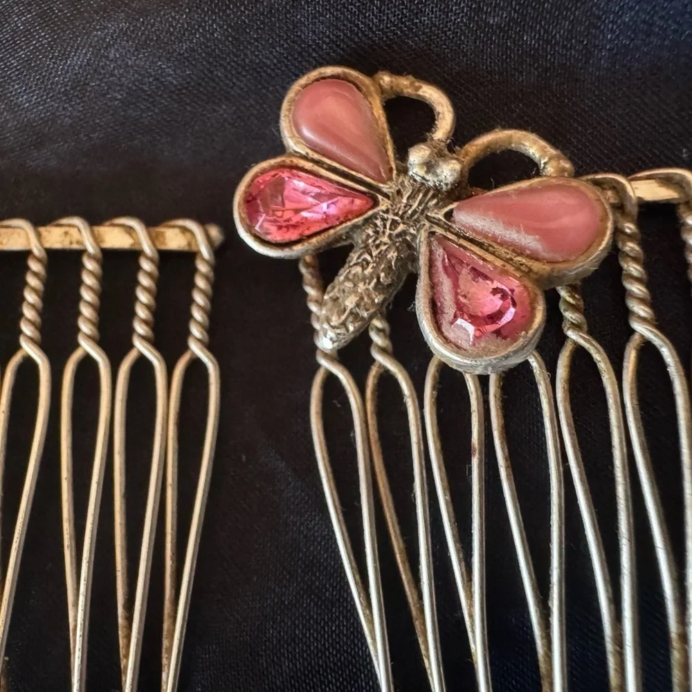 Vintage Butterfly/ Hair Comb Silvertone Bridal Wedding Hair Accessories